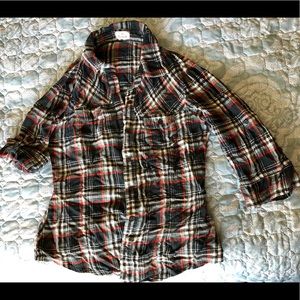 Plaid button down with convertible sleeves